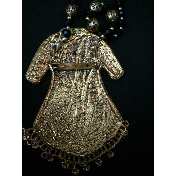 Double Purpose Big Traditional Dress Pendant Statement Necklace & Pin Beaded - Picture 10 of 12